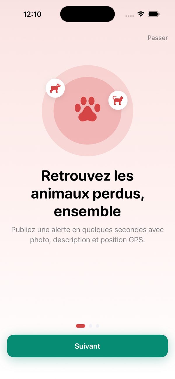 Écran d'accueil et onboarding HailyFinder